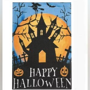 Happy Halloween Garden Flag Silky 12" X 18" Black Orange Blue
